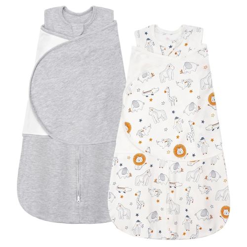 ZIGJOY Sleep Sack Swaddle 1.0 Tog Baby Wearable Blanket 100% Cotton Baby Swaddle Blanket for Newborns 0-6 Months Grey&Line Animal