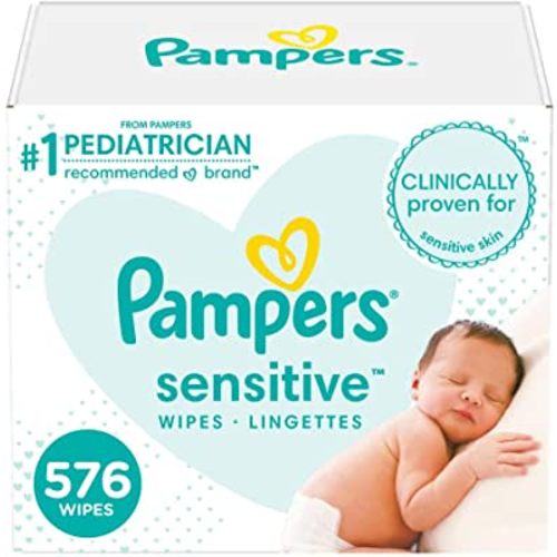 Baby Wipes, Pampers Sensitive Water Based Baby Diaper Wipes, Hypoallergenic and Unscented, Tub Not Included, 72 Count (Pack of 8), Total 576 Wipes - Packaging May Vary