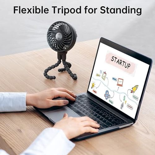 GUSGU Stroller Fan Battery Operated, Small Portable Fan with Mesh Cover for Baby, USB Rechargeable and Handheld Cooling Fan with Flexible Tripod Clip-on for Travel, Car Seat, Camping, and Bedroom - Black