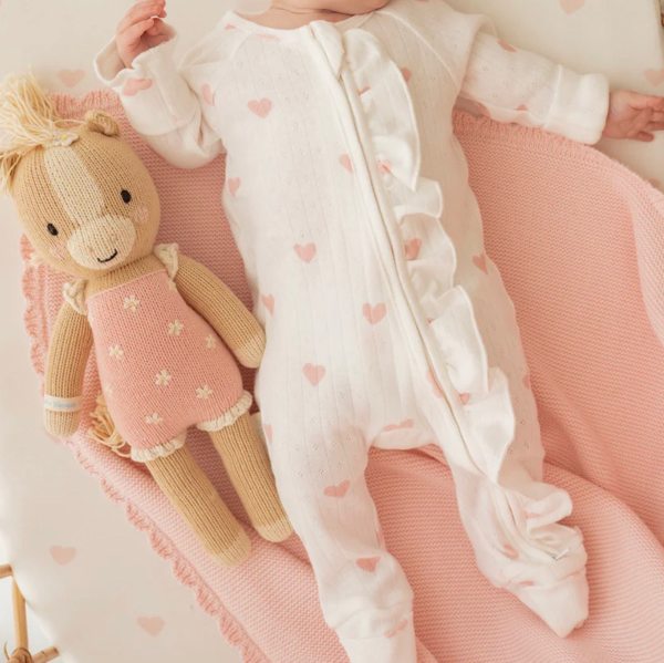 Essential Frill Zip Romper | Pink Hearts