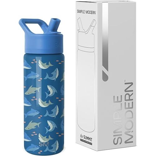 Simple Modern Kids Summit Water Bottle with Straw Lid | 18oz Stainless Steel Cup Insulated Tumbler for Toddlers, School | Shark Shiver