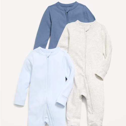 Old Navy Ribbed 2-Way-Zip Sleep & Play Footed One-Piece 3-Pack 0-3