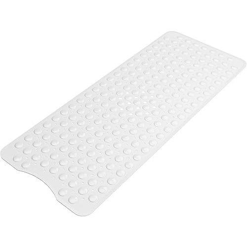 AmazerBath Bath Mat Non Slip 40 x 16 Inches, Shower Stall Mats with Suction Cups and Drain Holes, Non Slip Bath Mat for Tub for Elderly & Kids, White