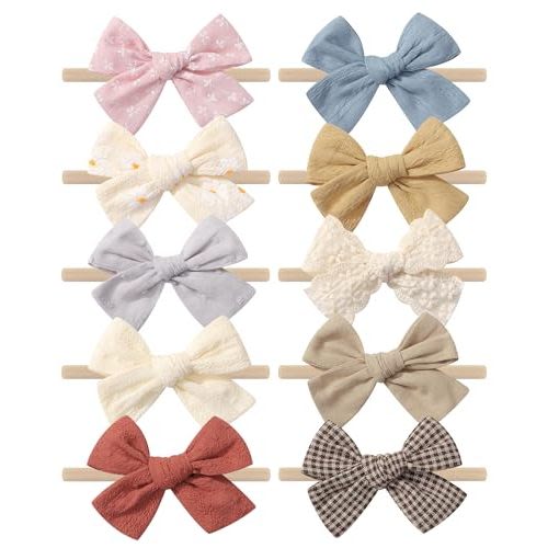 doboi 10PCS Baby Girls Headbands Hair Bows Nylon Linen Hairbands Handmade Hair Accessories for Newborn Infant Toddlers Little Girl and Kids
