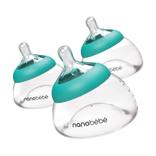 Nanobebe Breastmilk Bottle, Breastfeeding Newborn Breast-like, Anti Colic, Perfect Latch, Preserves Breast Milk Nutrients, 3-Pack, Teal