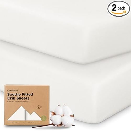 KeaBabies 2-Pack Organic Crib Sheets for Boys, Girls - 52x28 Fitted Crib Mattress Sheet Neutral, Breathable Jersey Cotton Cover for Baby Bed, Toddler Mattress, Soft & Cute Prints (Soft White)
