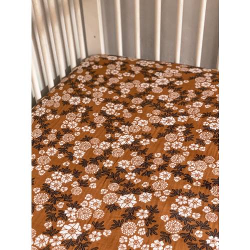 Muslin Crib Sheet Marigold Earth Tone Floral Flowers Pinecone Neutral Fall Autumn Winter Breathable Soft Baby Girl Newborn Baby Shower Gift