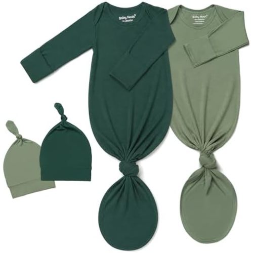 2Pk Newborn Knotted Gown Set, Soft Baby Sleep Sack & Hat, Boys Girls Clothes, Easy Diaper Change Baby Gift