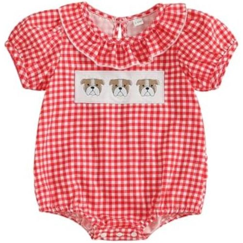 ZyHwShine Baby Girl Football Outfit Infant Football Embroidery Bubble Romper Smocked Onesie Newborn Football Summer Clothes