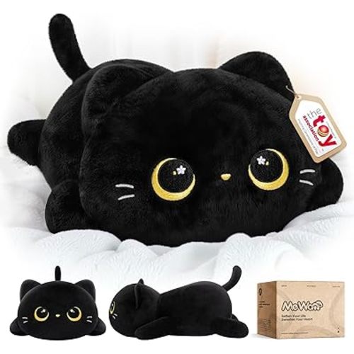 Cute Black Cat Plush Pillow, Kawaii Plushies Black Cat Stuffed Animals, Squishy Plushies, Cuddle Plush Pillow for Kids & Girls (13 Inch)