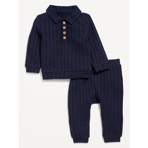 Cozy Ribbed Polo Sweater and Pants Set for Baby