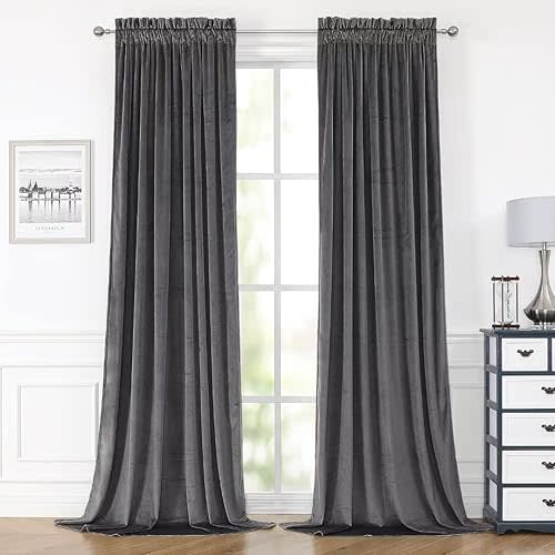 Dark Grey Velvet Curtains 84 Inches for Bedroom, Thermal Insulated Blackout Curtains- Room Darkening Sun Blocking Rod Pocket Window Drapes for Living Room, 2 Panels, 42 x 84 Inches