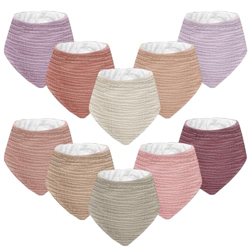 Wrrernsin Muslin Baby Bibs for Unisex Boys Girls, 10pack Cotton Drool Bibs, Adjustable Bandana Bibs for Drooling and Teething