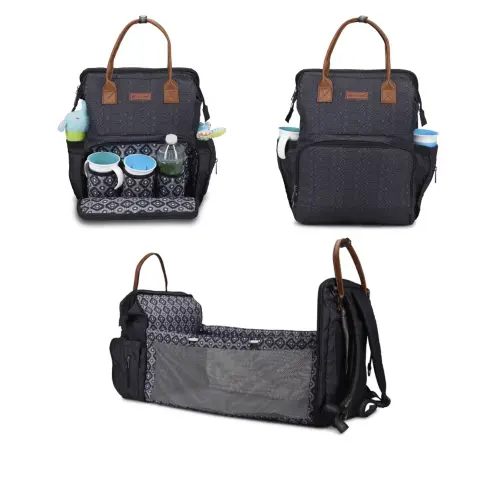 Monbebe Bolt Infant Diaper Bag Backpack with Bassinet Changing Station, Urban Boho