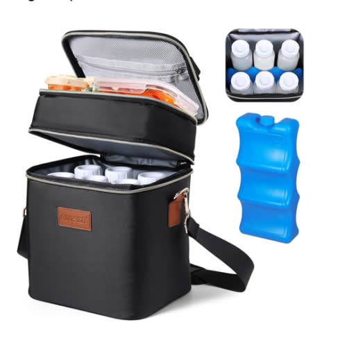 PIIOSER Breastmilk Cooler Bag with Ice Pack Fits 6 Baby Bottles Up to 9 Ounce, Insulated Baby Bottle Tote Bags, Double Layer Waterproof Leak-Proof with Shoulder Strap for Nursing &Working Mom