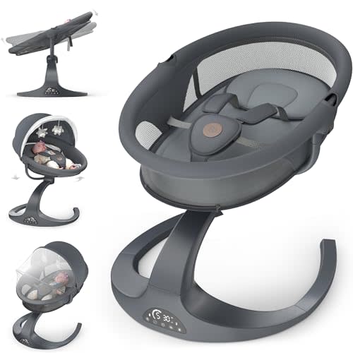Baby Swings for Infants, Obee Odee Baby Swing, Infant Swing with 5 Speeds, 12 Lullabies, Portable Baby Swing, 360° Rotating Seat, Adapter & Battery Operated, Indoor & Outdoor Use (Gray, Basket)