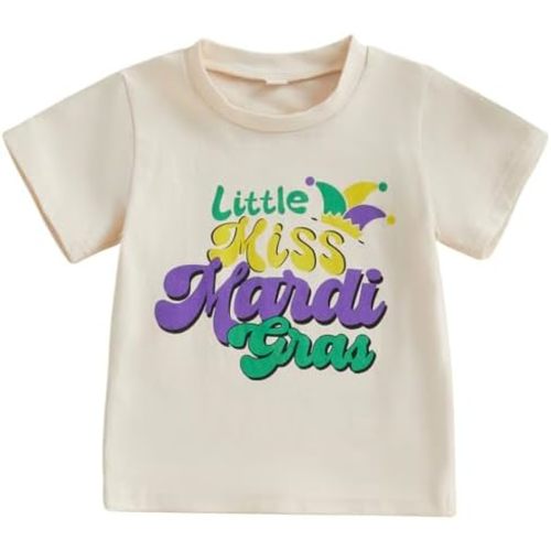 Kids Toddler Girls Little Miss Mardi Gras T-Shirt Outfit Carnival Short Sleeve Celebration Top