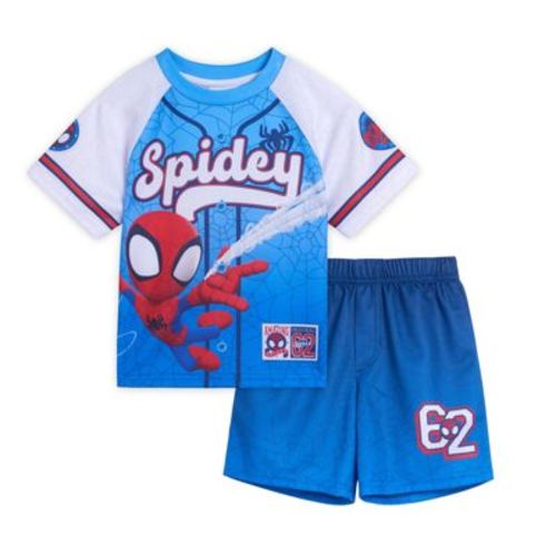Marvel Spidey and His Amazing Friends Spider-Man Toddler Boys Athletic T-Shirt and Mesh Basketball Shorts Outfit Set Blue / White Spiderman 5T