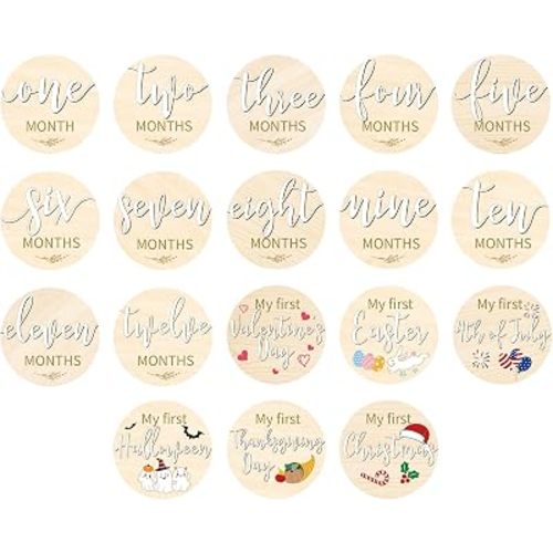 Capoda 18 Pcs Baby Monthly Milestone Signs, 1-12 Month Holiday, White