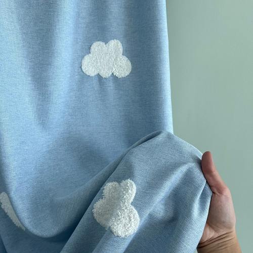 Modern kids cartoon,  blue cloudy curtains for boy children room, living room, bedroom, semi-blackout curtains, 1 PCS