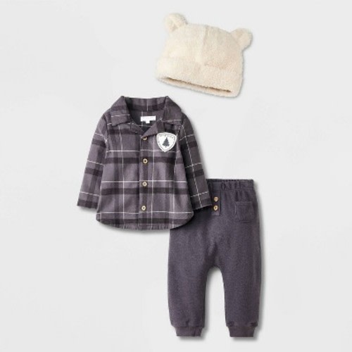 Grayson Mini Baby Boys' Flannel Set with Hat - Black Newborn