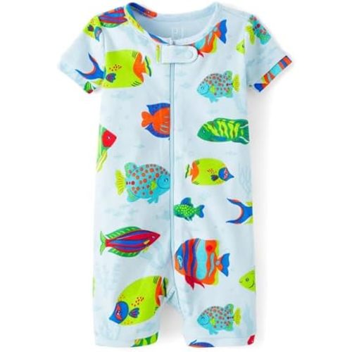 The Children's Place Baby Boys' and Newborn 100% Cotton Short Sleeve Zip Front One Piece Footless Pajamas
