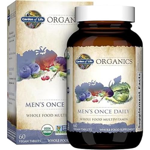 Garden of Life Once Daily Whole Food Multivitamin for Men, Organic Mens Vitamins & Minerals, Vitamin C, Zinc, Vegan, for Health & Well-Being, 60 Tablets