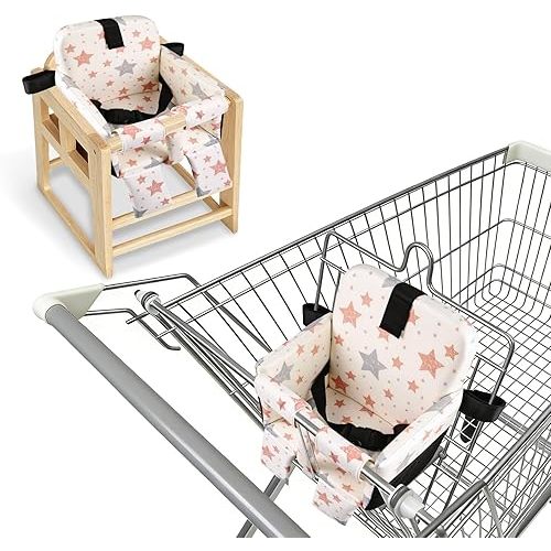 Portable Baby Shopping Cart Seat, High Chair Cover for Outdoor, One-Hand Installation Cart Seat Cover, Comfortable and Supportive Foam-Padded, Grocery Cart Baby Seat – Stars