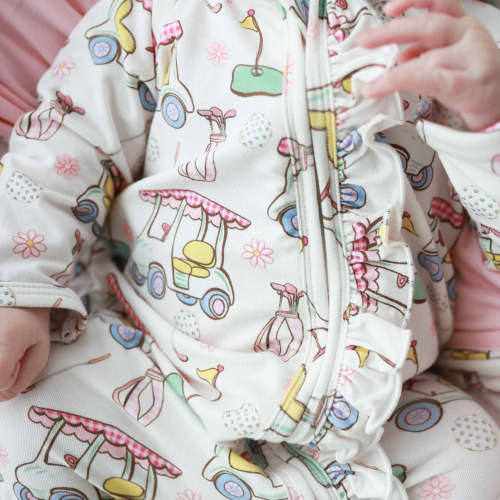 Country Club Cuties Ruffle Zipper Footie | Pink 0-3