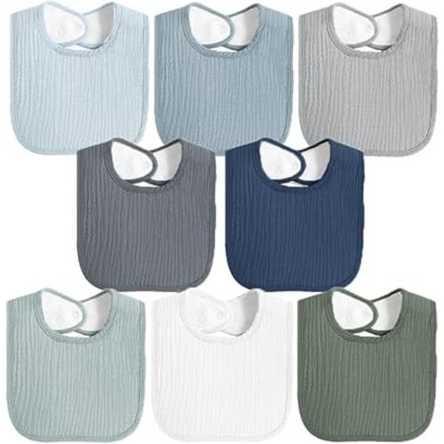 8 Pack Baby Muslin Bibs 100% Cotton Bibs for Boys Girls,Soft and Absorbent Bib Set for Feeding and Drooling