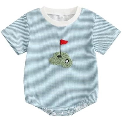 Unisex Baby Girl Boy Golf Clothes Short Sleeve Striped Sweatshirt Bubble Romper Bodysuit Cute Summer Outfit