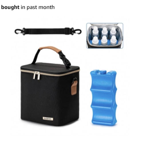 Breastmilk Cooler Bag with Ice Pack Fits 6 Baby Bottles Up to 9 Ounce, Baby Bottle Bag with Shoulder Strap for Nursing Mom Daycare, Black