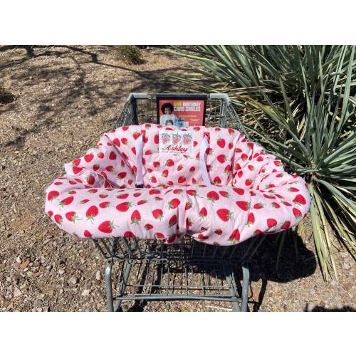 Personalized strawberry shopping cart cover, high chair cover, grocery cart cover, personalized strawberry buggy cover, baby cart cover