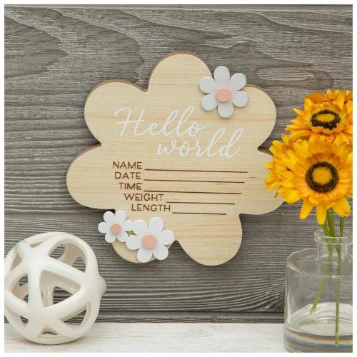 Hello World Flower Wood Wall Decor