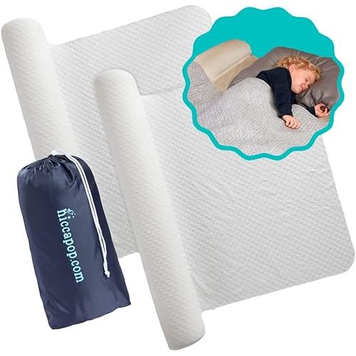hiccapop [2-Pack] Inflatable Bed Rail for Toddlers | Travel Bed Rail, Blow-up Bed Bumper for King, Queen, Full, with Non-Slip Machine-Washable Cover | Portable Bed Rail for Hotel, Grandma's, Vacation