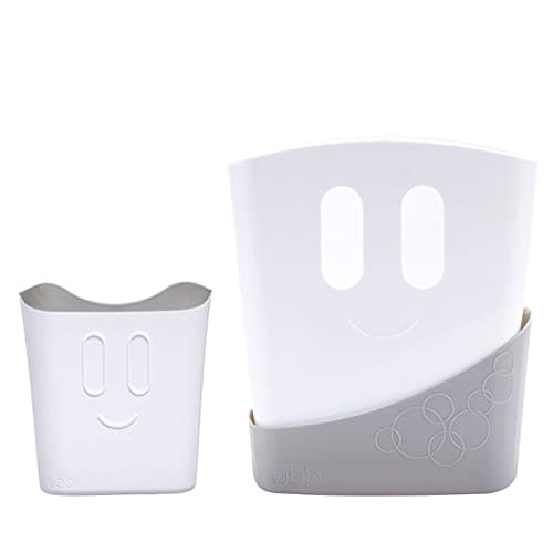 Ubbi Freestanding Bath Toy Drying Bin & Rinse Cup Bundle for Babies & Toddlers, Baby Hair Rinse Cup, Bath Toy Organizer, Newborn Bath Time Essential, Baby Bath Accessories, White