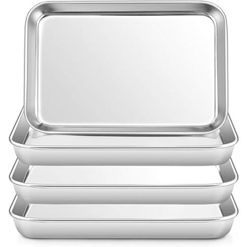 TeamFar Kids Plates Set of 4, 7.3"×5.3"×0.8", Toddler Plate Children Training Trays Set Stainless Steel for Dinner Fruit Salad, Healthy & Toxic Free, Oven & Dishwasher Safe, Sturdy & Mirror Finish
