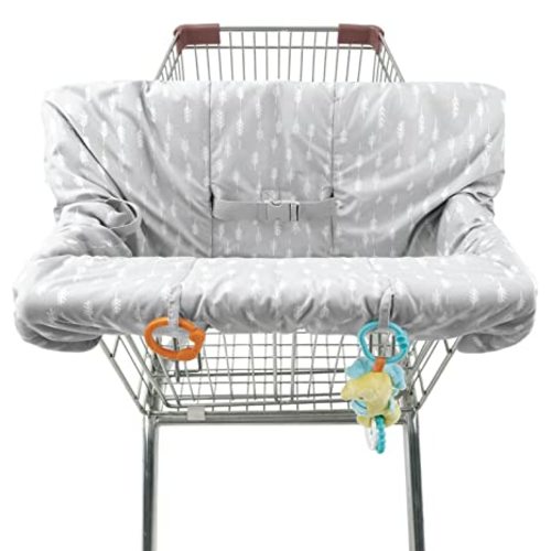 The Peanutshell Shopping Cart & High Chair Cover - Grey Ditsy Leaf - Shopping Cart Cover for Baby, High Chair Cover for Restaurants