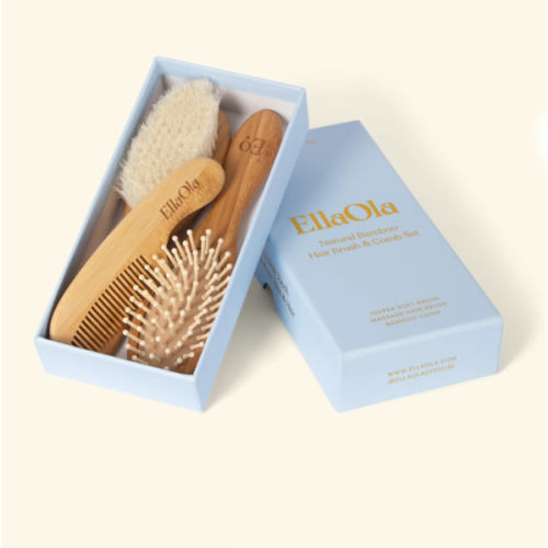 EllaOla 3-Piece Baby Bamboo Brush & Comb Set