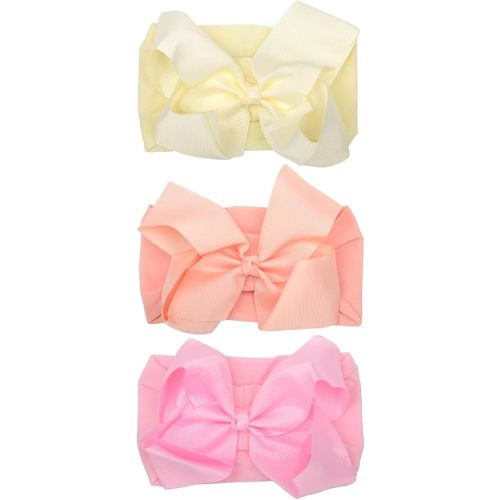 6 Inch Baby Girls Headband Bows, Soft Nylon Hairbands Cute Big Bow Super Elastic Headband for Baby Girls Newborn Infant Toddlers (Beige Blush Light Pink, Large)