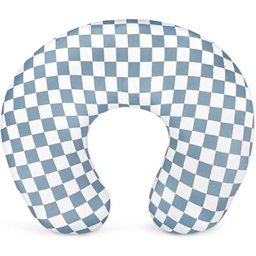 DILIMI Nursing Pillow Cover, Stretchy Removable Case for Breastfeeding Pillows, Ultra Soft Comfortable Slipcover for Baby Girl and Boy, Blue Checkerboard