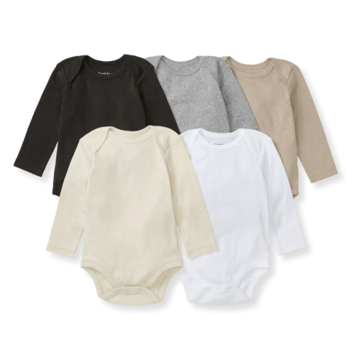 Solid Organic Cotton Long Sleeve Baby Bodysuits 5 Pack Ash, Newborn