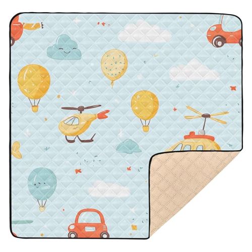 Blue Sky Balloon Plane Large Stylish Baby Gym & Activity Mat for Floor Non-Toxic Tummy Time Activity Mat for Baby Kids Toddlers Infants, 50'' x 50''