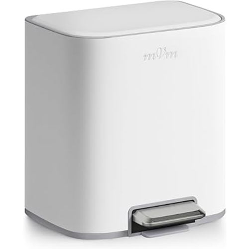 mVm Kitchen Trash Can, 5.3 Gal Trash Can with Lid, Smooth Edge Step Garbage Bin for Home Kitchen Office (White)