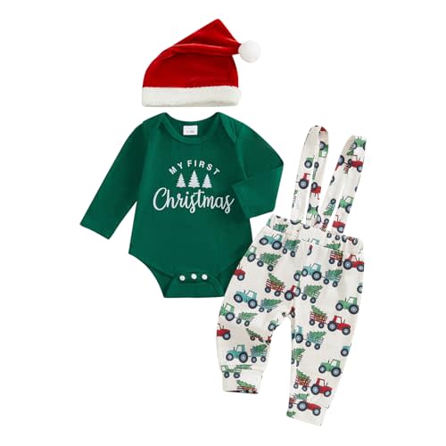 Bonangber St Patricks Day Baby Boy Outfit My 1st St. Patricks Day Romper Onesie Suspender Pants Set With Beanie Hat
