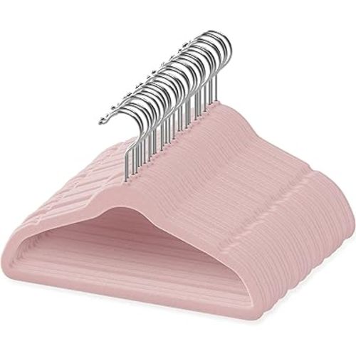 50 Velvet Baby Hangers - 11.8" Non-Slip, Space-Saving, 360 Swivel Hook, Strong & Durable Infant & Toddler Hangers - Pink