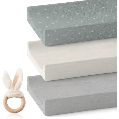3 Pack Muslin Bassinet Sheet Fitted for Changing Pad, Baby Changing Basket, Moses Basket, Bedside Bassinet，Cradle丨100% Cotton Neutral Bassinet Sheets for Oval, Hourglass, Rectangular Mattress Pads