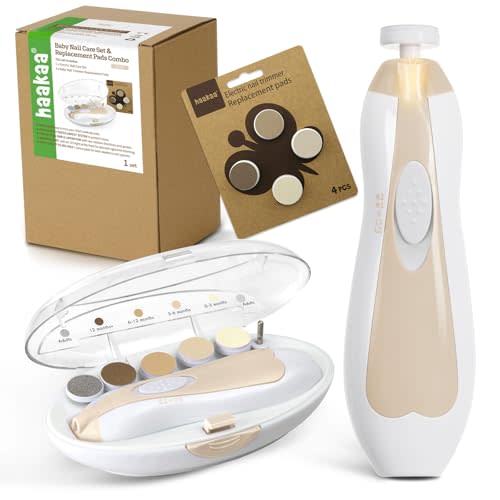 haakaa Baby Nail Trimmer Electric Baby Nail Clippers Kit for Newborn, Toddler or Adults Fingernails and Toenails Care, Baby Nail Care Set & Extra 4 Replacement Pads Combo - Acorn