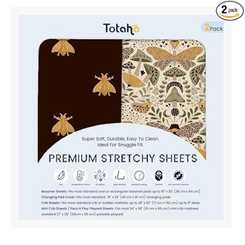 TotAha Premium Soft Bassinet Sheet for Boy Girl, Super Stretchy Jersey Knit Bassinet Fitted Sheet, Compatible with Halo, Maxi COSI, Mika Micky, SNOO, Baby Delight Mattress, 2 Pack