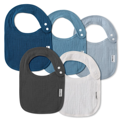 Gllquen Baby Muslin Bibs for Baby Boys Girls,Organic Muslin Baby Bib for Drooling and Teething,Soft Bandana Drool Bibs 5 Pack,Blue